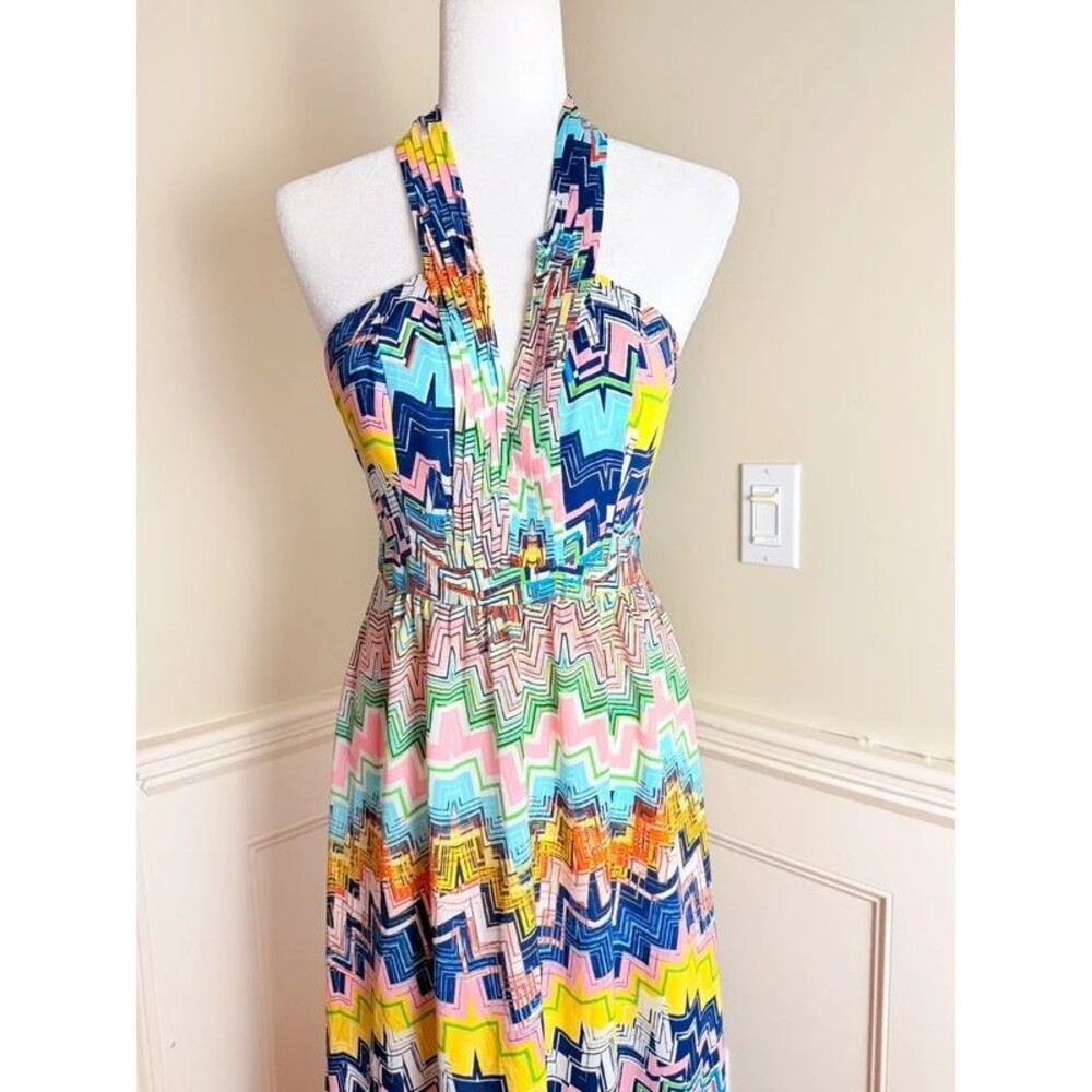Ark & Co Multicolor Chevron Halter Maxi Dress Size S